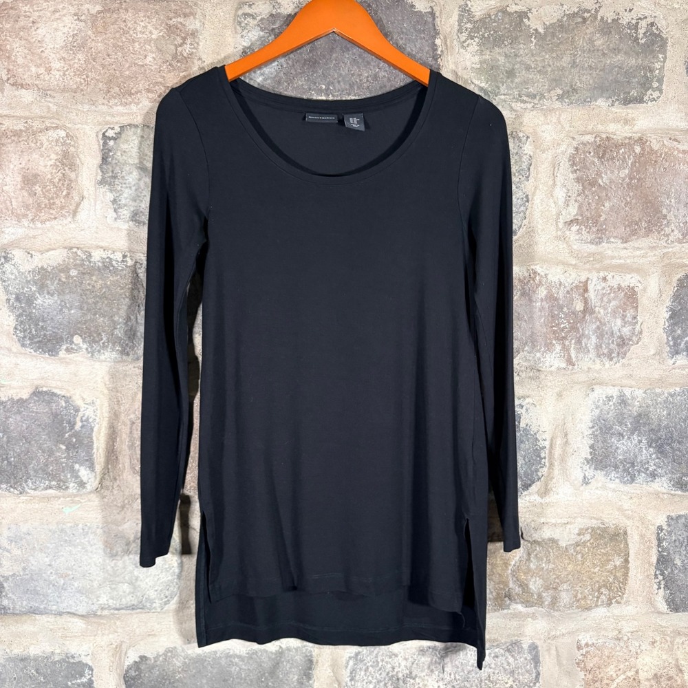 Mercer & Madison Black Long Sleeve‎ Scoop Neck Side Slit Tunic Top XS Oversized